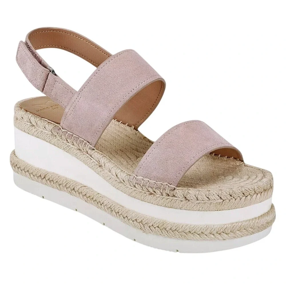Marc Fisher LTD Adalyn Blush Suede Espadrille Wedge‎ Sandals Pink Womens 9M NWB
